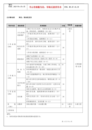公共事业部保洁收发员（年度考核）