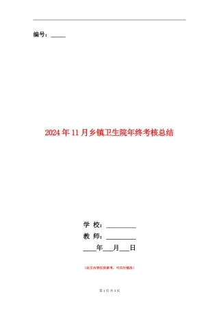2024年11月乡镇卫生院年终考核总结