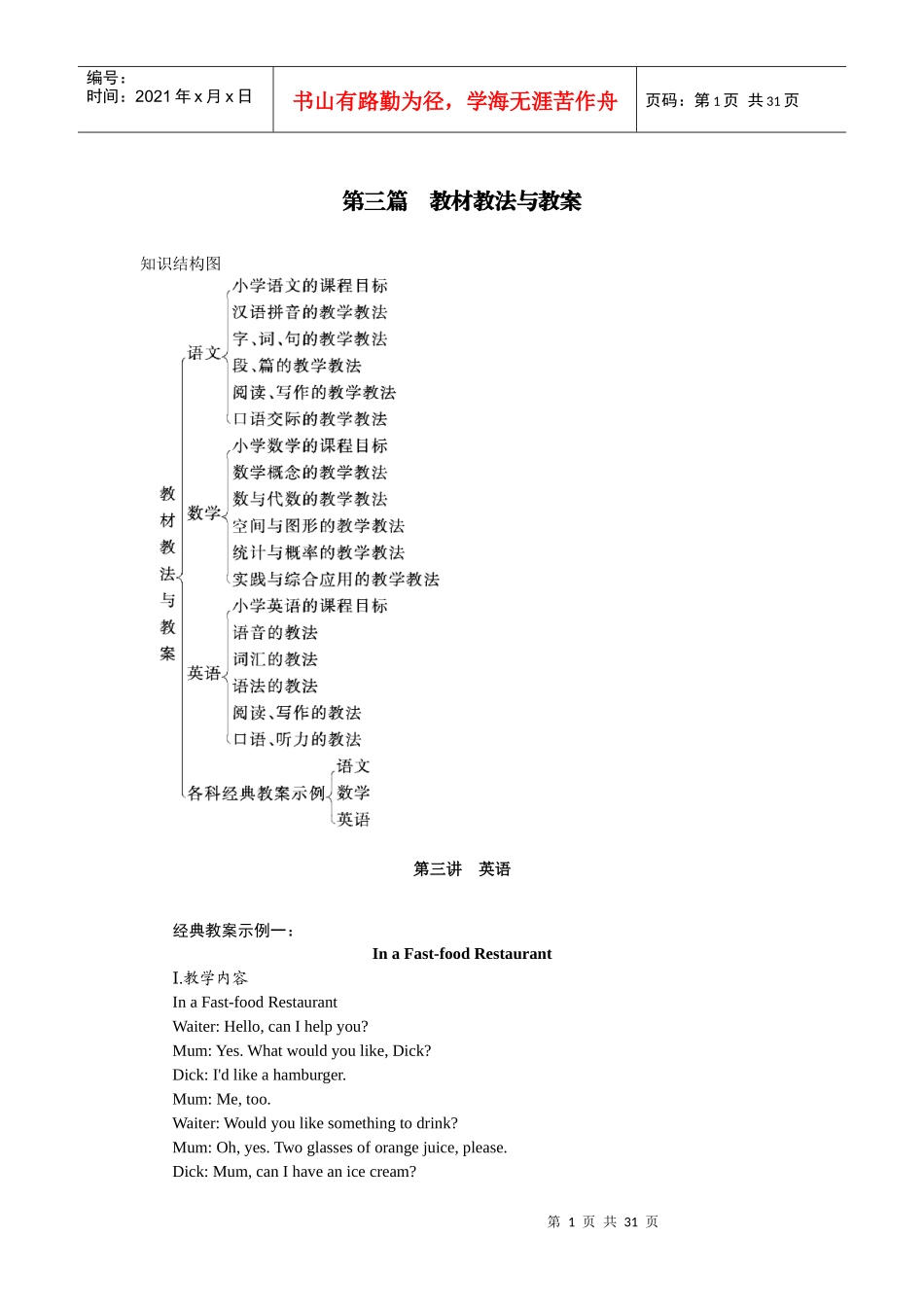小学英语教师招聘考试专业知识[1]_第1页