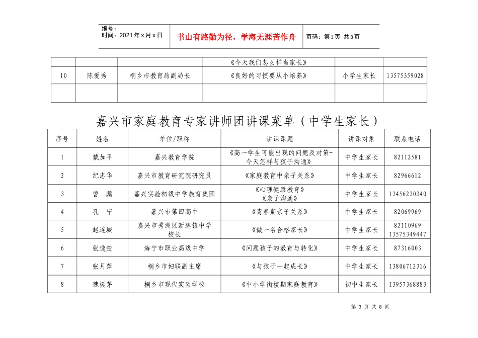 嘉兴市家庭教育专家讲师团讲课菜单(幼儿家长)_第3页