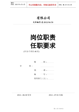 人力资源-202253个岗位职责和任职要求