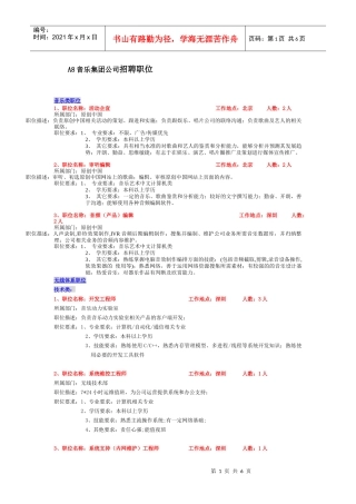 人力资源-2022A8音乐集团公司招聘职位
