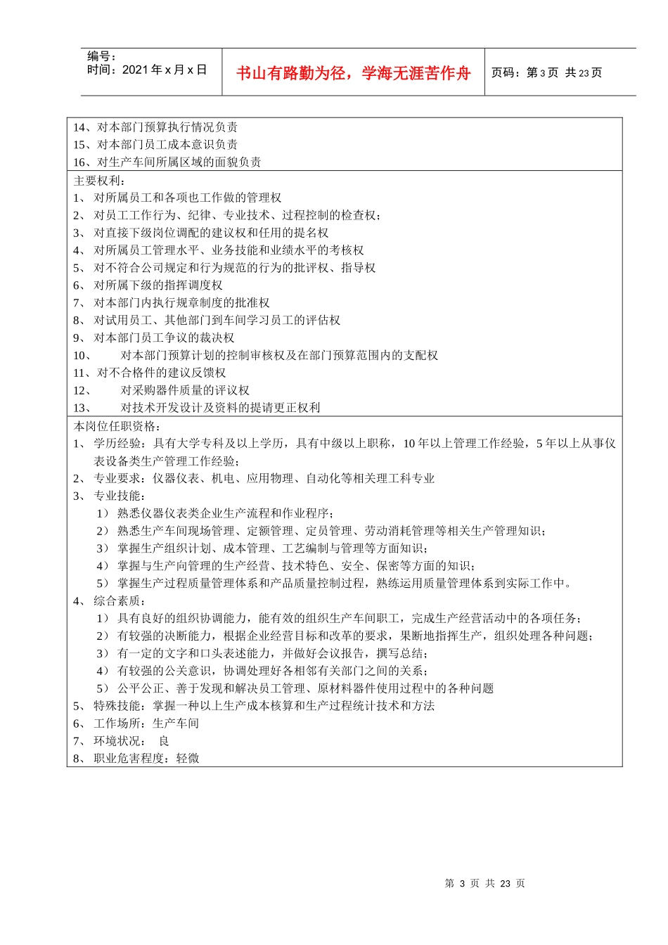 人力资源-2022p部门负责人岗位职责及任职资格_第3页