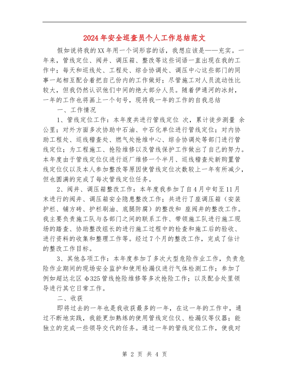 2024年安全巡查员个人工作总结范文【新版】_第2页