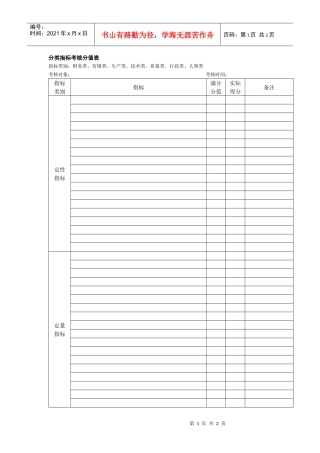分类指标考核分值表（范本）