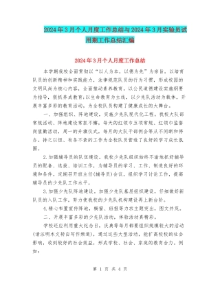 2024年3月个人月度工作总结与2024年3月实验员试用期工作总结汇编