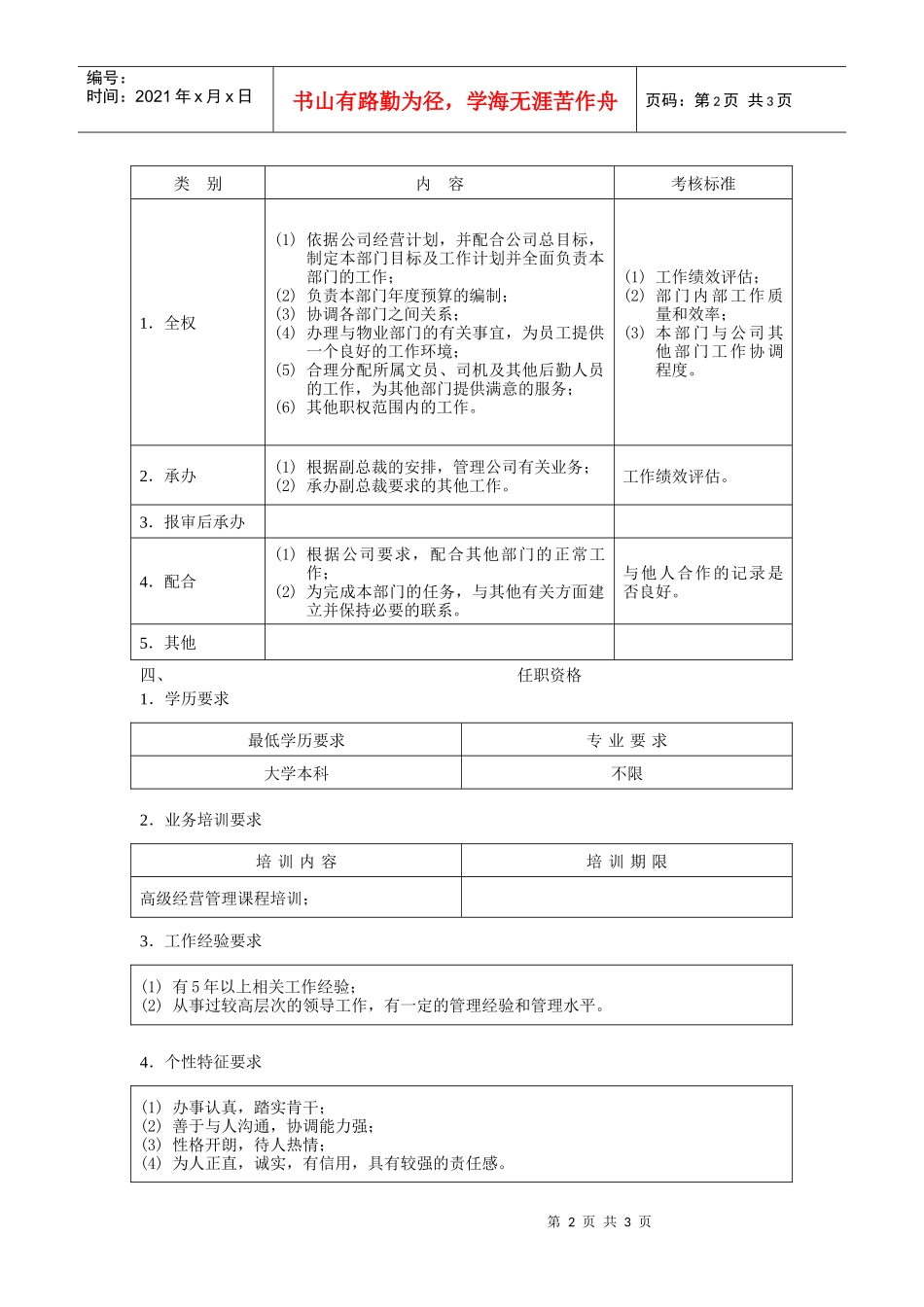 办公室主任职位说明书_第2页