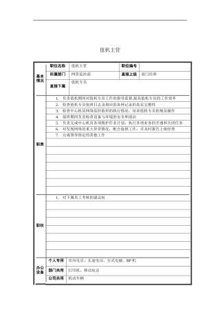 值机主管岗位说明书