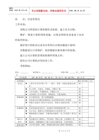 岗位工作内容和年度定性考核指标-信息管理员