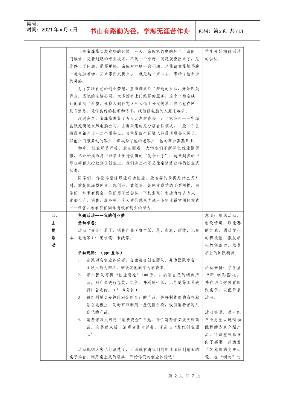 创业者应有的素质和能力教学方案_第2页