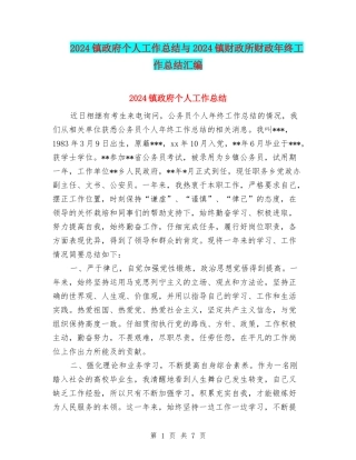 2024镇政府个人工作总结与2024镇财政所财政年终工作总结汇编