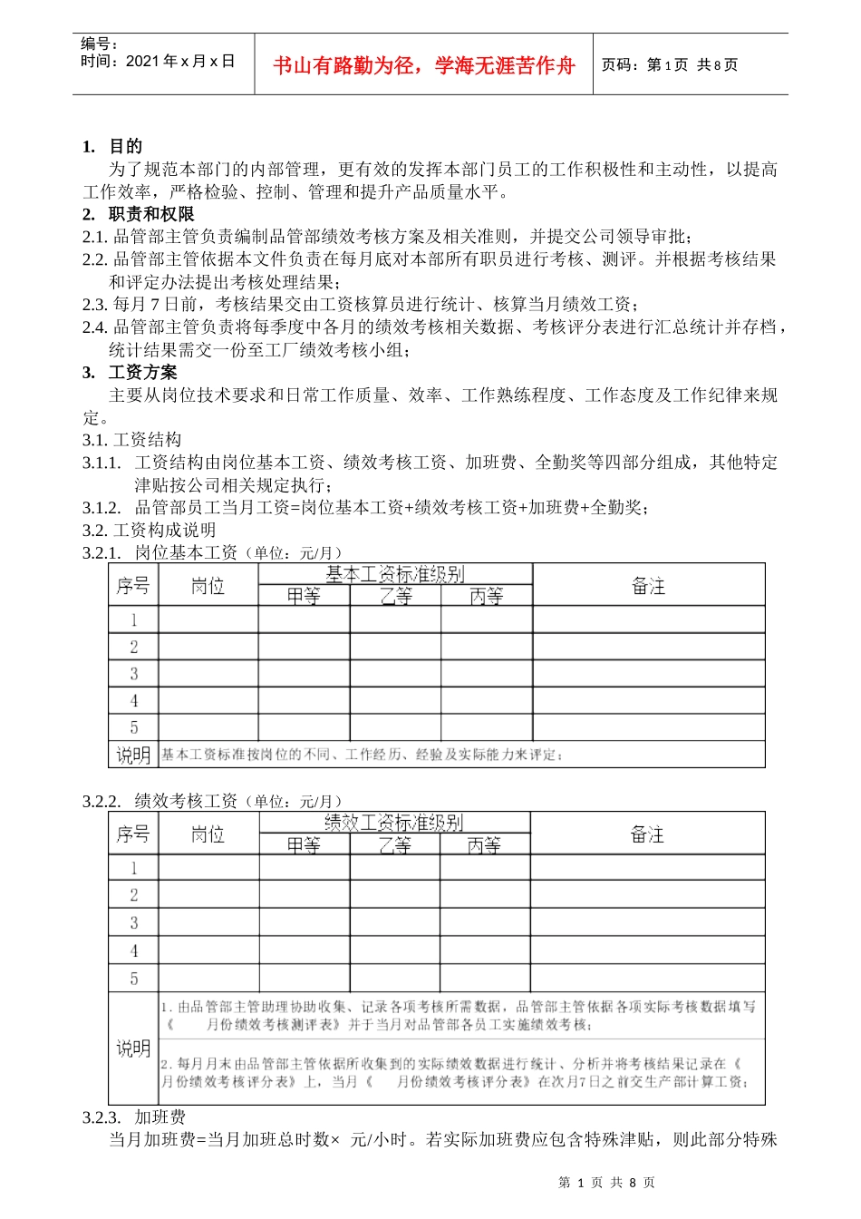 品管部绩效考核方案_第1页