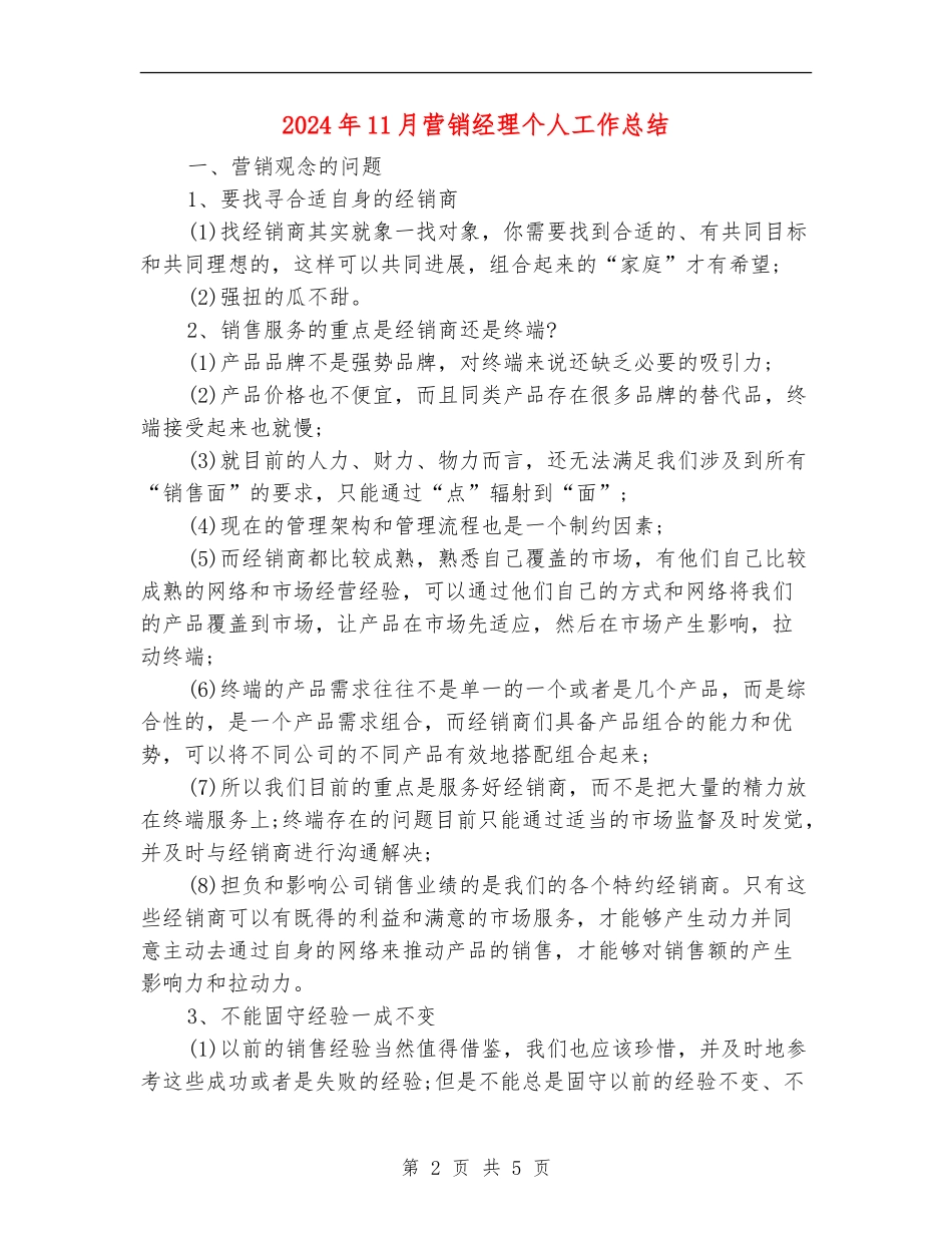 2024年11月营销经理个人工作总结_第2页