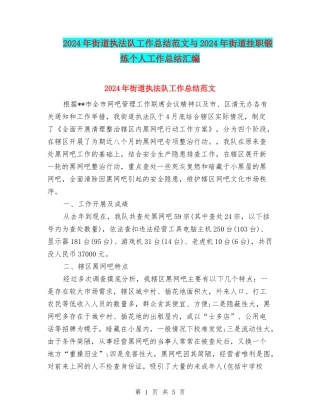 2024年街道执法队工作总结范文与2024年街道挂职锻炼个人工作总结汇编