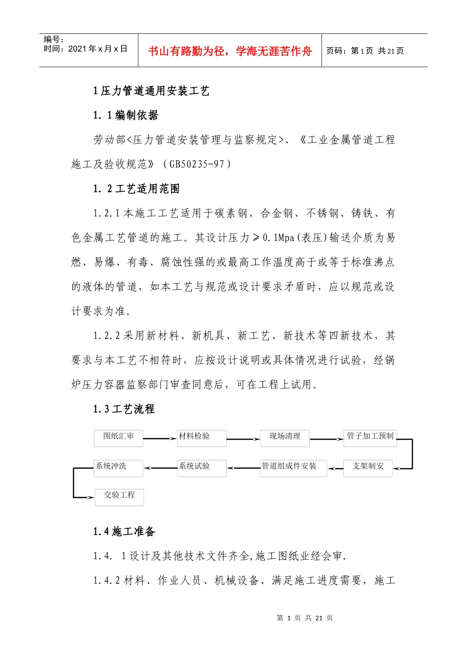 人力资源-20221压力管道通用安装方案_第1页
