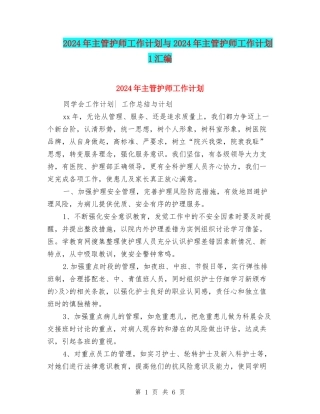 2024年主管护师工作计划与2024年主管护师工作计划1汇编