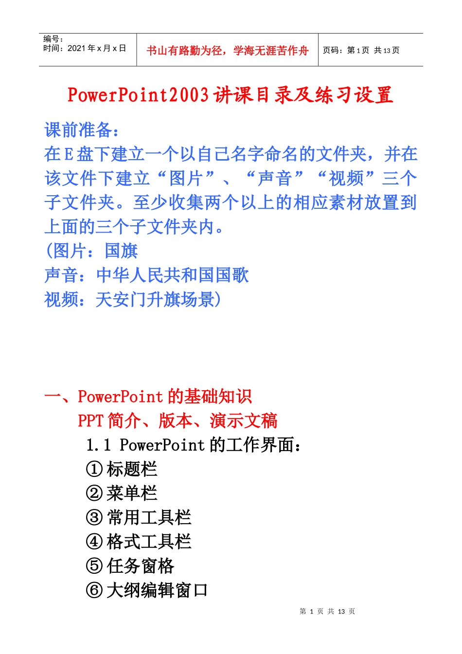 人力资源-2022PowerPoint2003培训目录_第1页