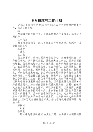 6月镇政府工作计划
