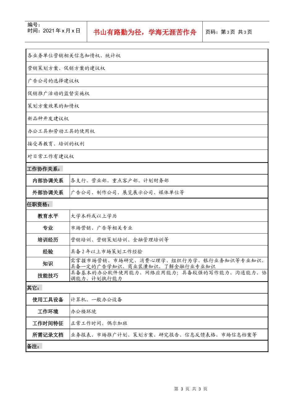 商业银行统计规划岗职务说明书_第3页