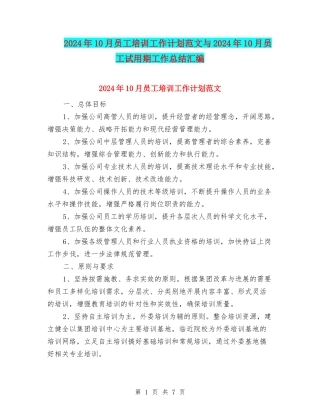 2024年10月员工培训工作计划范文与2024年10月员工试用期工作总结汇编