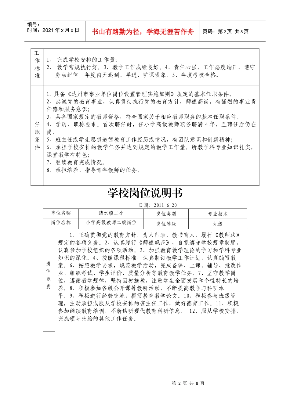 学校岗位职务说明书_第2页
