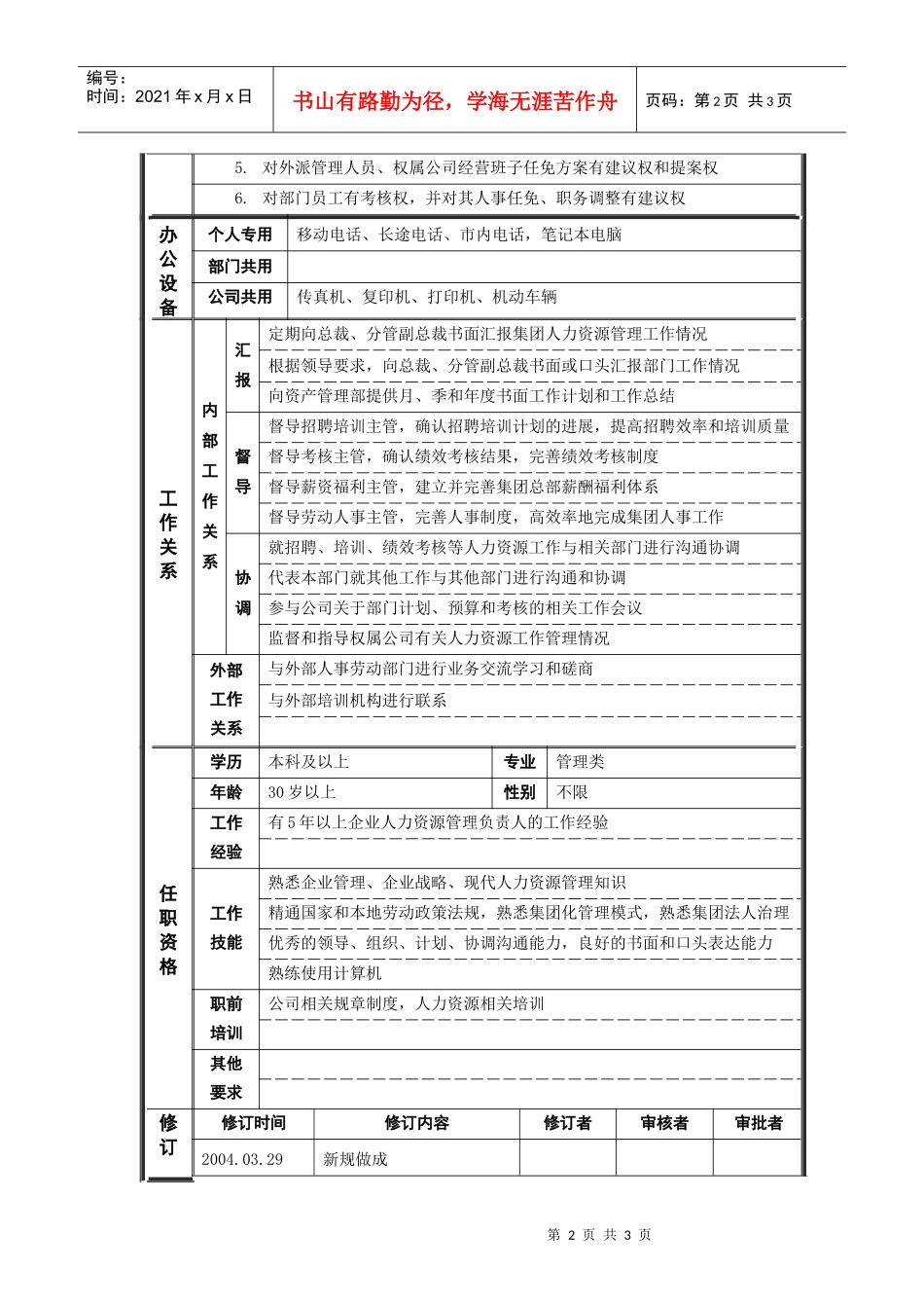 ψ试床縚部长_职位说明书_第2页