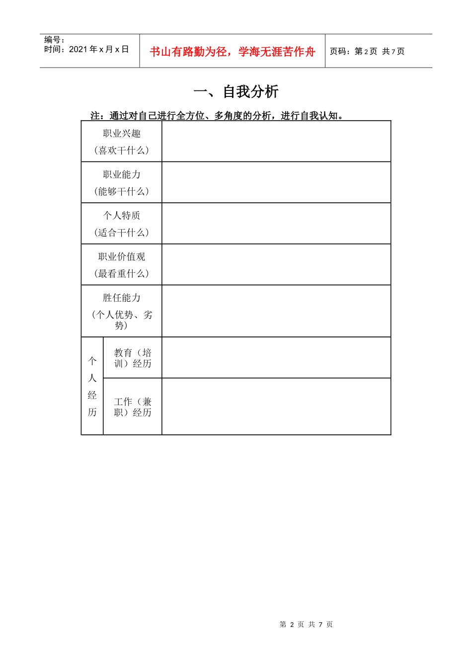 大学生职业生涯规划书(标准格式1)_第2页