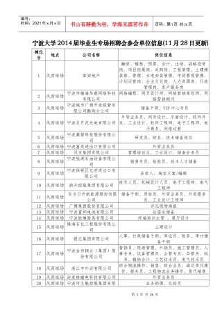 宁波大学XXXX届毕业生专场招聘会参会单位信息