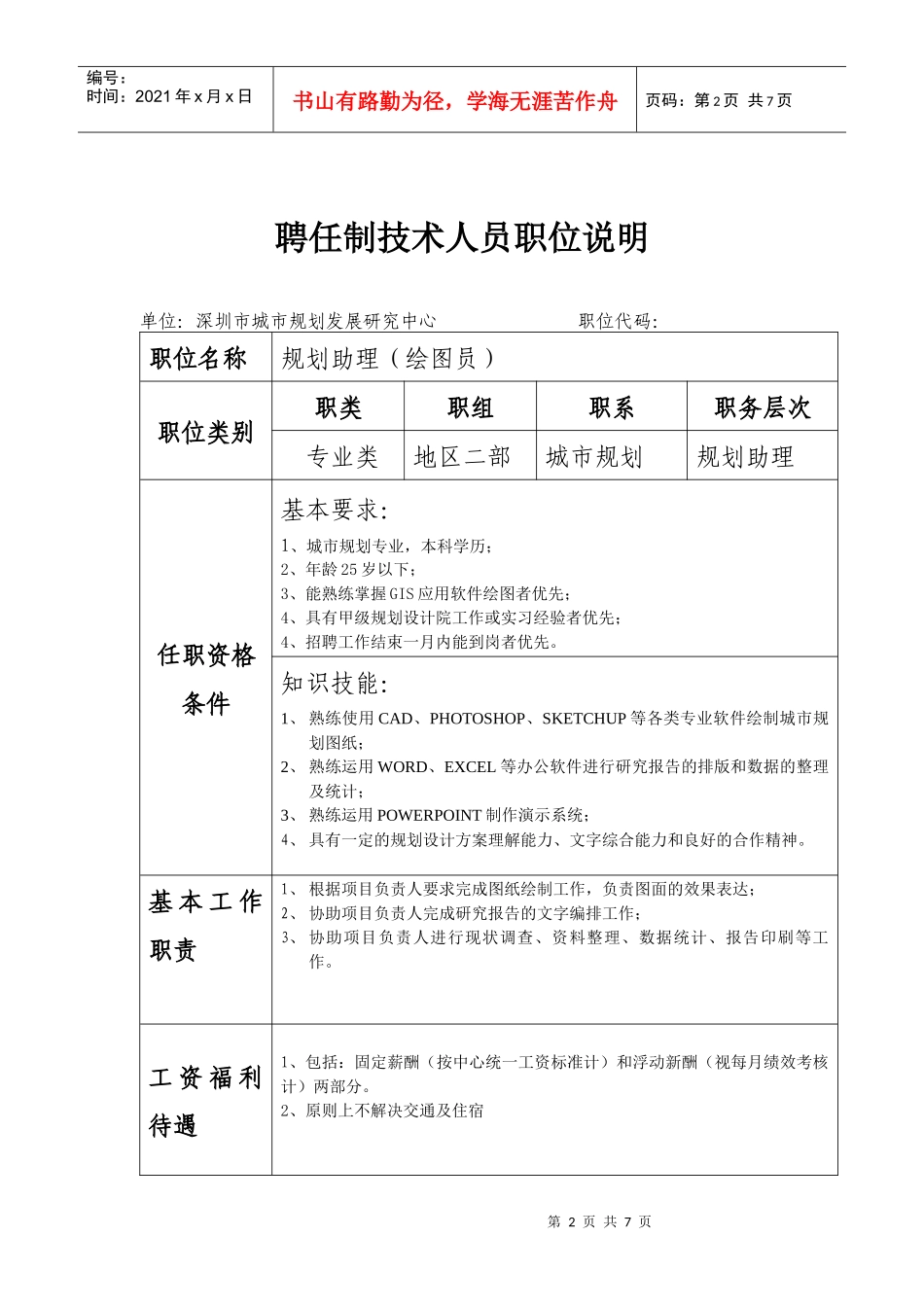 人力资源-2022XXXX年4月招聘绘图员职位表、职位说明表doc-深圳市_第2页