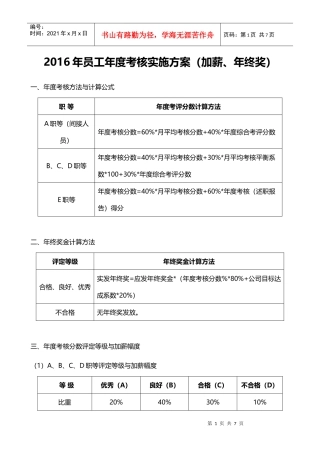 人力资源-20222016年员工年度考核实施方案(加薪年终奖方案)