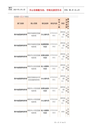 国家公务员考试职位表
