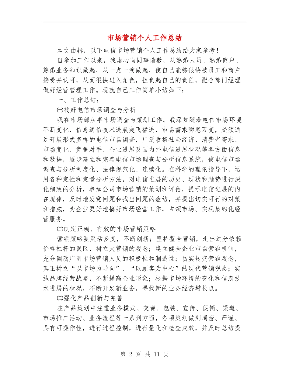 市场营销个人工作总结_第2页