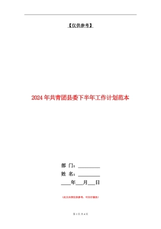 2024年共青团县委下半年工作计划范本