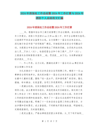 2024年消保处工作总结暨2024年工作打算与2024年消防个人总结范文汇编