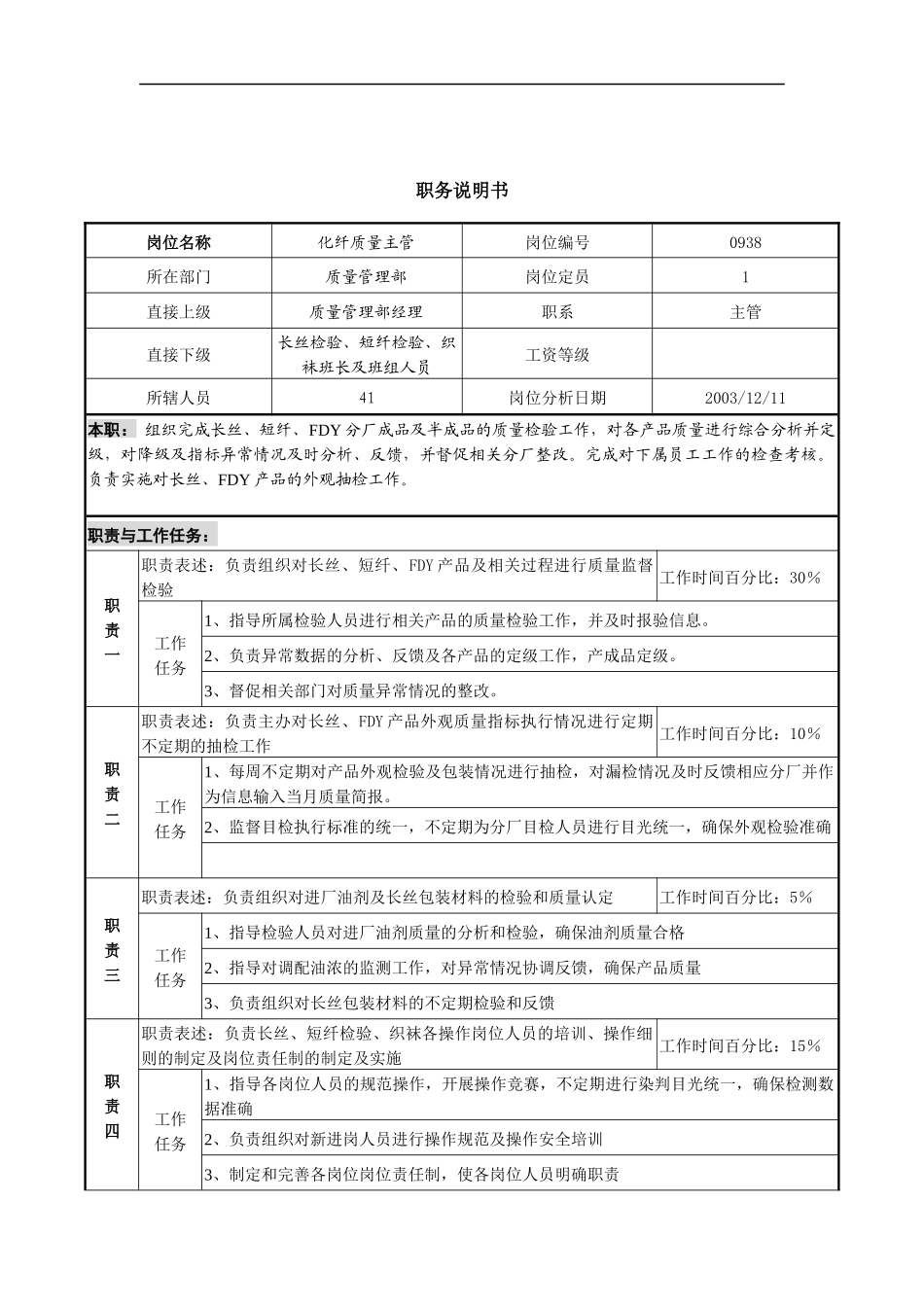 化纤质量主管岗位说明书_第1页
