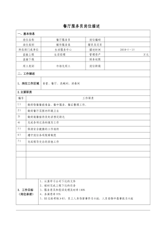 餐厅服务员位描述