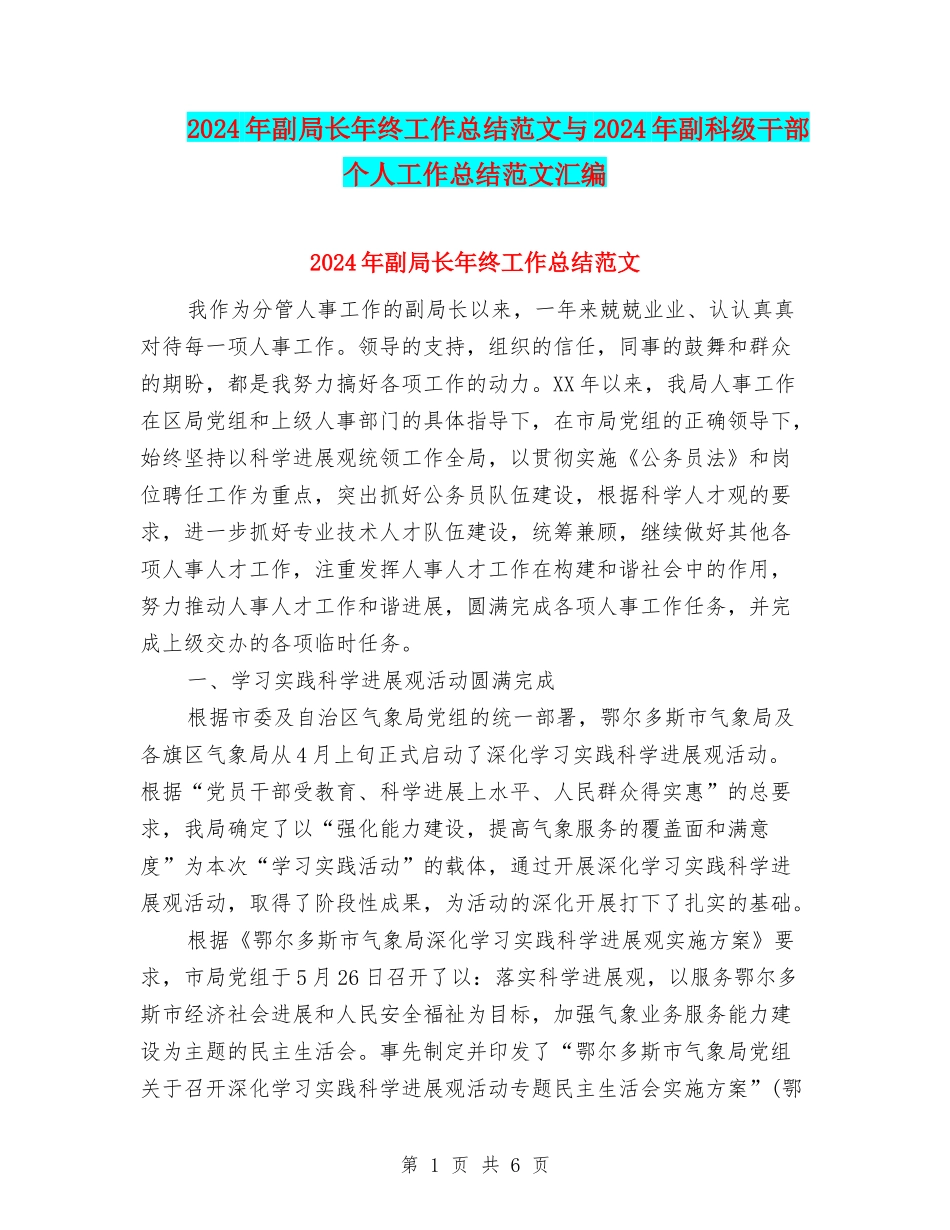 2024年副局长年终工作总结范文与2024年副科级干部个人工作总结范文汇编_第1页