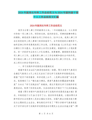 2024年副局长年终工作总结范文与2024年副科级干部个人工作总结范文汇编