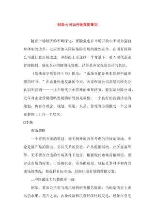 财险公司如何做营销策划方案
