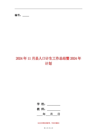 2024年11月县人口计生工作总结暨2024年计划【新版】