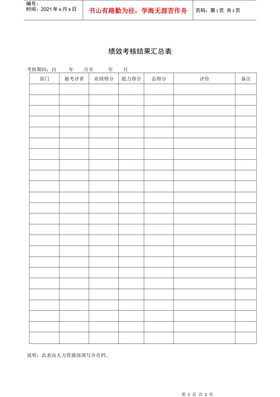 人力资源-2022JXB008--绩效考核结果汇总表_第1页