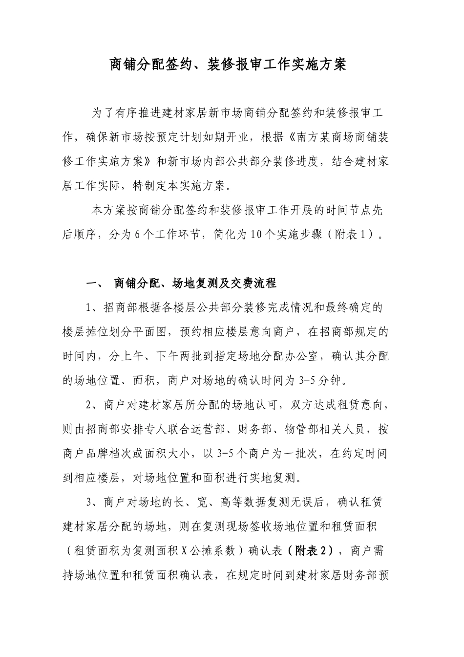 某地产公司商铺分配签约装修报审工作实施方案_第1页