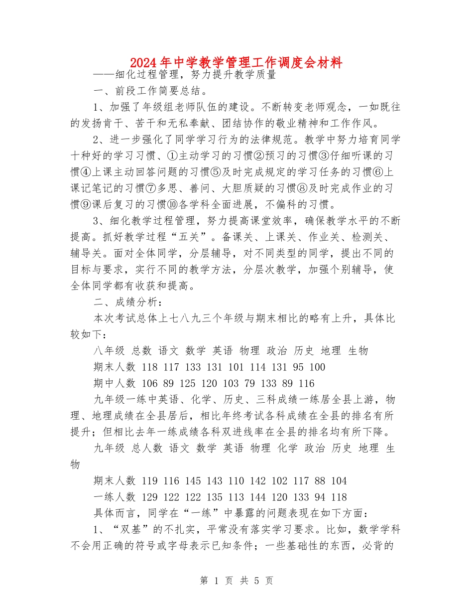 2024年中学教学管理工作调度会材料_第1页