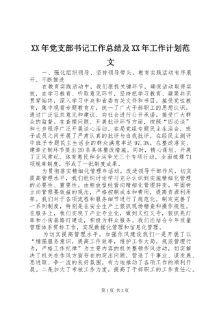 XX年党支部书记工作总结及XX年工作计划范文