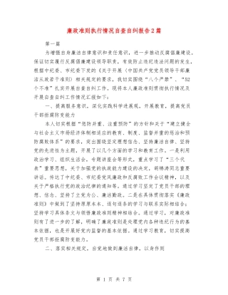 廉政准则执行情况自查自纠报告2篇