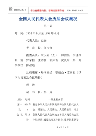 全国人民代表大会历届会议概况