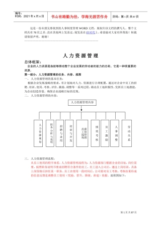 人力资源管理总体框架