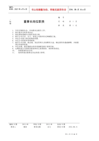 岗位职责情况一览表