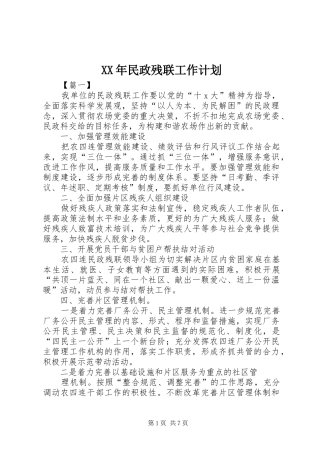 XX年民政残联工作计划