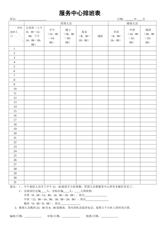 服务中心排班表